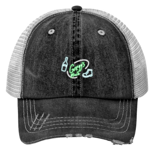 Discover The Mighty Boosh Old Gregg’s Place neon sign Print Trucker Hats