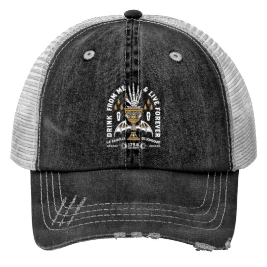 Discover Drink From Me - Lestat Vampire - Gothic Quote cat Print Trucker Hats