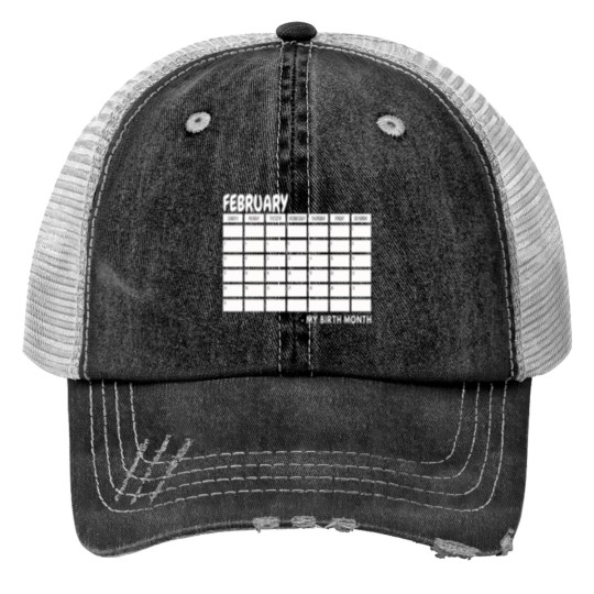 Discover Birth Month - February Black Print Trucker Hats