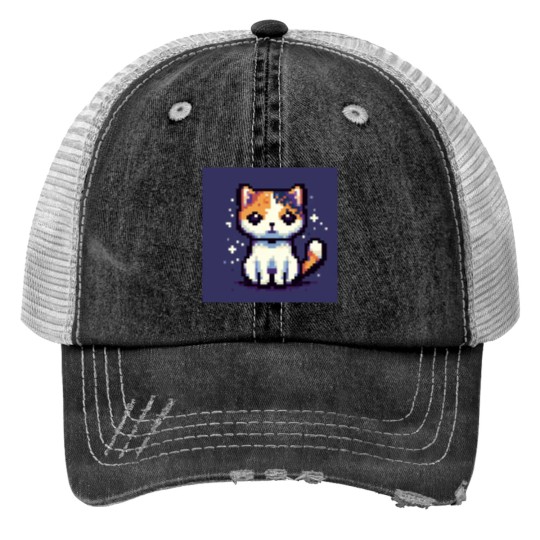 Discover Pixel Calico Cat Print Trucker Hats
