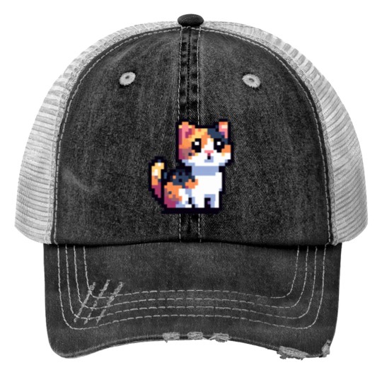 Discover Pixel Calico Cat Print Trucker Hats