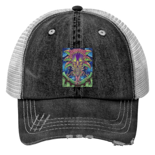 Discover Twin Worlds Space Dragon Print Trucker Hats