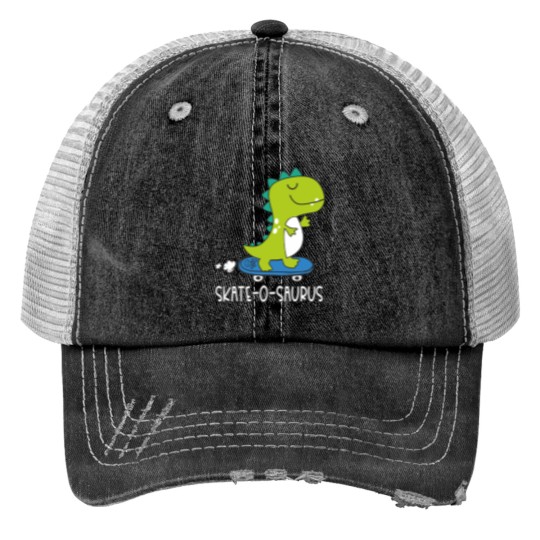 Discover Skating Dino Skating Dino Skate-O-Saurus Dinosaur Print Trucker Hats