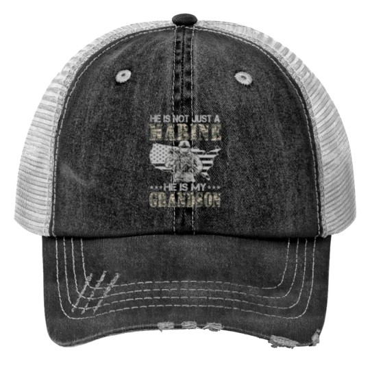 Discover my grandson is a marine proud grandma proud grandpa Print Trucker Hats