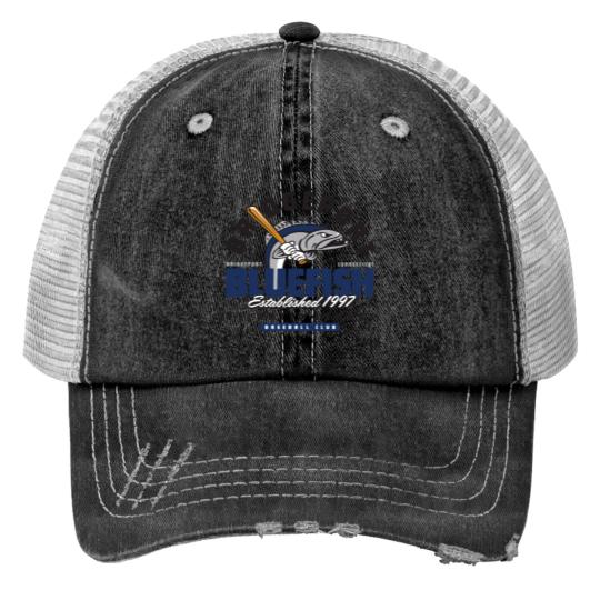 Discover Bridgeport Bluefish Print Trucker Hats