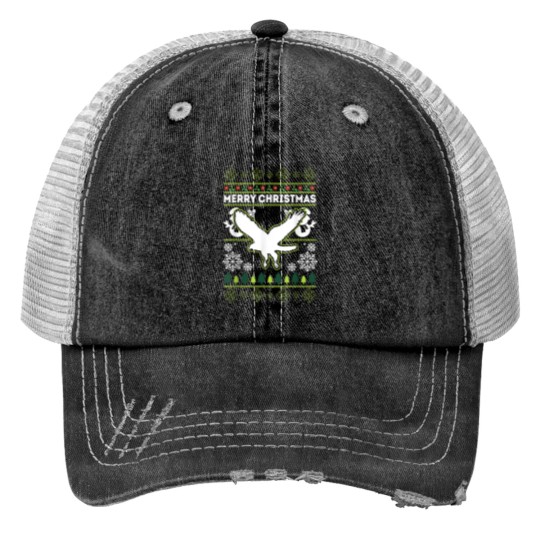 Discover Merry Christmas Red Tailed Hawk Ugly Xmas Print Trucker Hats