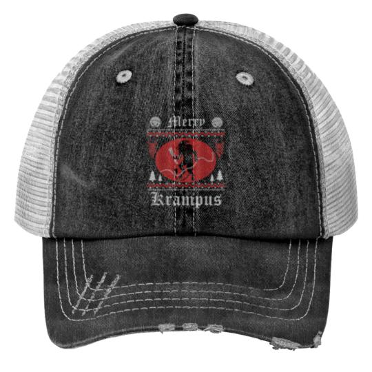 Discover Vintage Merry Krampus Ugly Sweater Merry Christmas 2021 Print Trucker Hats