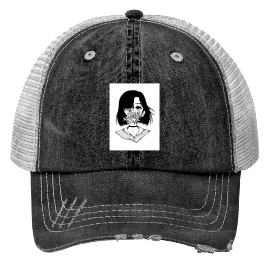 Discover Anime girl black and white Print Trucker Hats