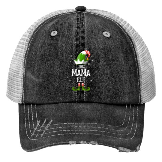 Discover The Mama Elf Family Matching Group Christmas Print Trucker Hats