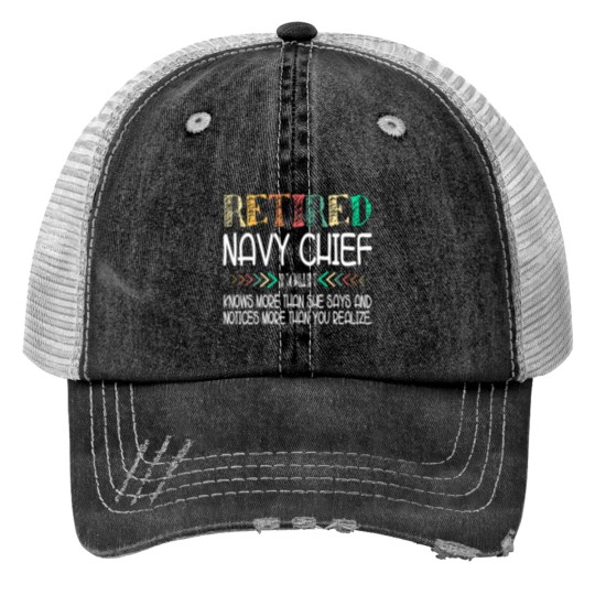 Discover navy chief retired Print Trucker Hats