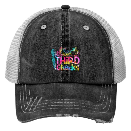 Discover Teacher Job Tie Dye Hello 3rd Grade Teacher Student Back To School Print Trucker Hats