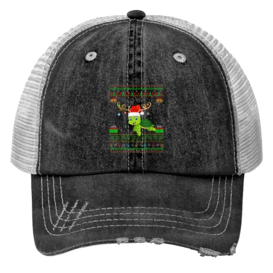 Discover Reindeer Santa Hat Matching Ugly Sea Turtle Christmas Print Trucker Hats