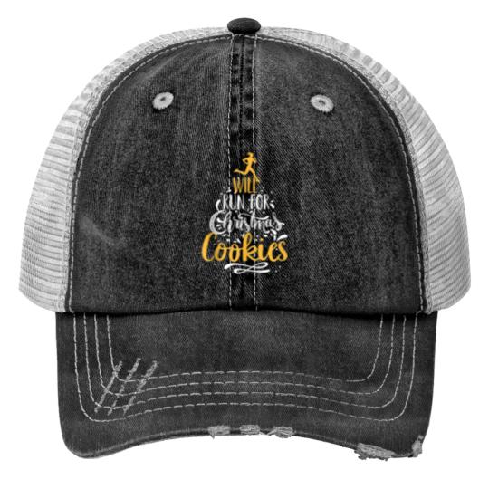 Discover Will Run For Christmas Cookies Lady Runners Workout Gift Print Trucker Hats