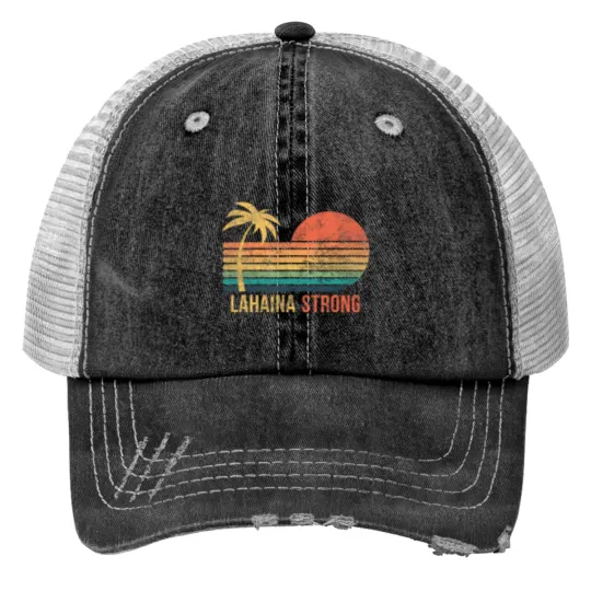 Discover lahaina strong palm tree and sunset Print Trucker Hats