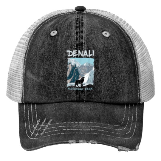 Discover Denali National Park US Wolf Alaska Wolves Print Trucker Hats