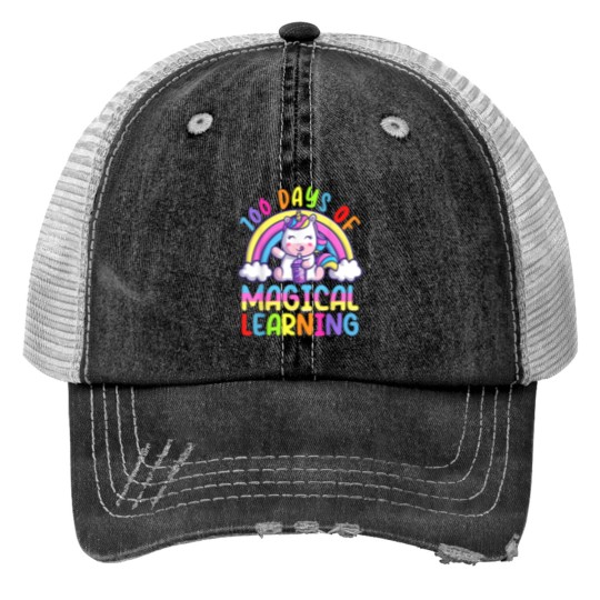 Discover 100 Days Of Magical Learning 100th Day Of School Print Trucker Hats