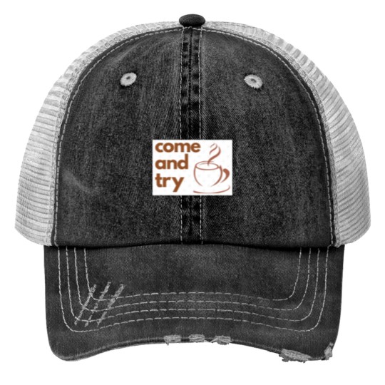 Discover My Coffee Sticker Print Trucker Hats