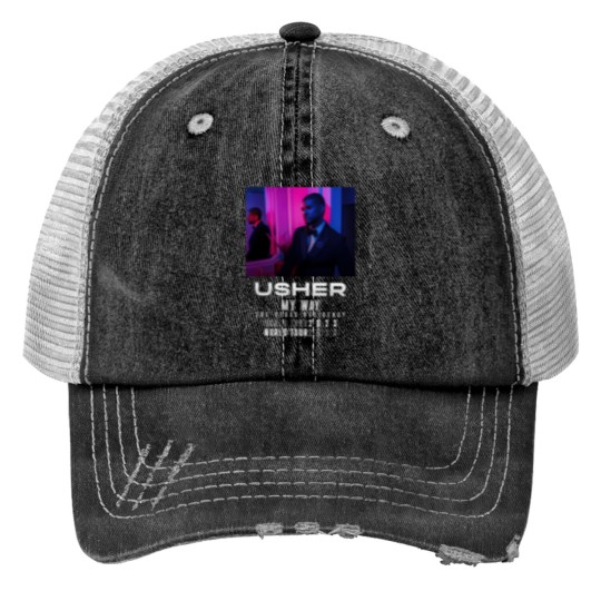 Discover Usher My Way Tour Print Trucker Hats
