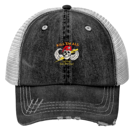 Discover NWT Vintage Kill Em All Let God Sort Em Out 1985 Print Trucker Hats