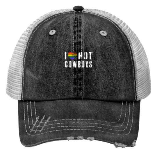 Discover I Love Hot Cowboys I Heart Cowboys Country Western LGBT Gay Print Trucker Hats