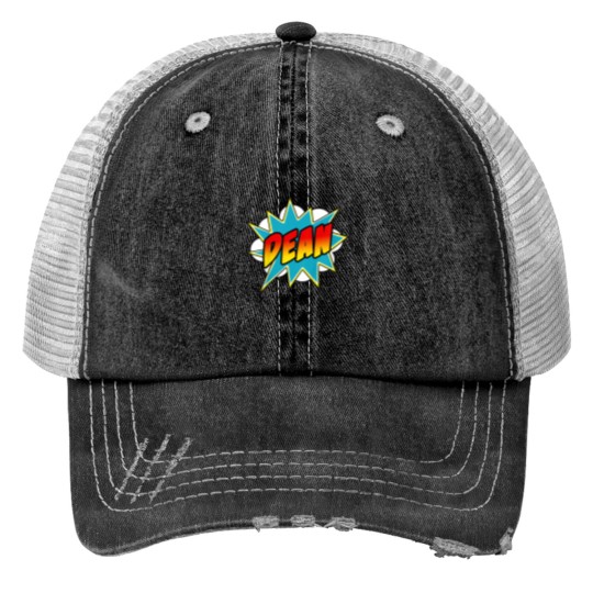Discover Kids Boys Dean Name Comic Book Superhero Print Trucker Hats