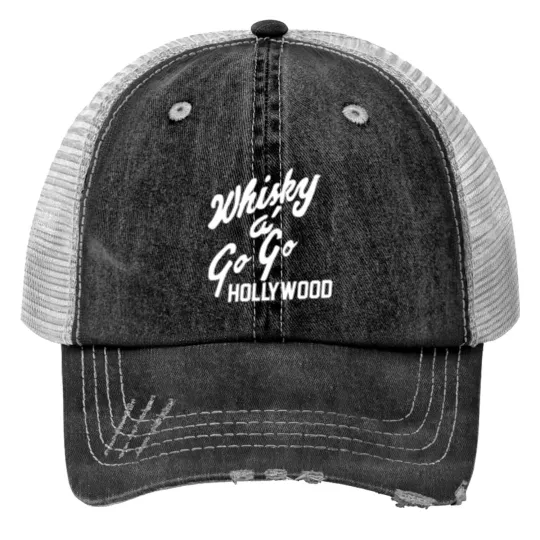 Discover Whiskey A Go Go Print Trucker Hat | Vintage Hollywood Print Trucker Hat