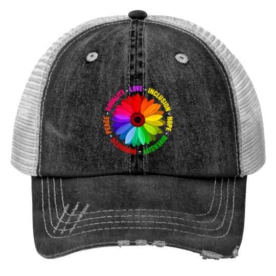 Discover Kindness Peace Equality Love Inclusion Hope Diversity Print Trucker Hats