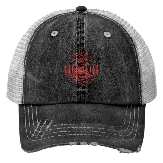 Discover Camper van Print Trucker Hats  ladies men Camping Van Print Trucker Hats Gift