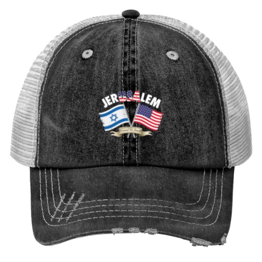 Discover jerusalem israel usa american flag Print Trucker Hats