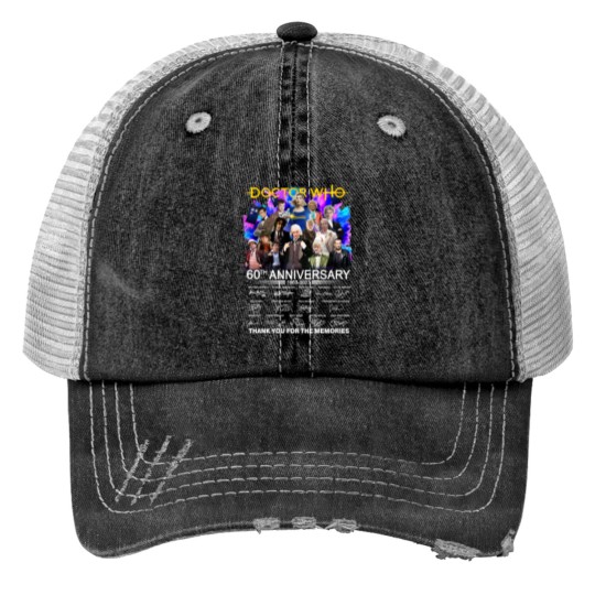 Discover Doctor Who 60th Anniversary 1963 - 2023 Signature Thank You Print Trucker Hats