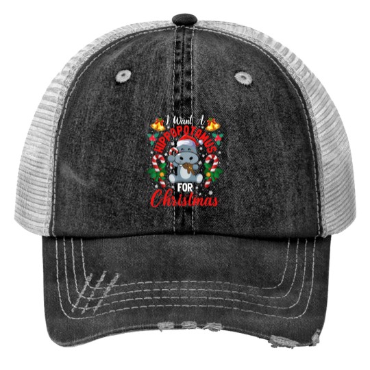 Discover I Want A Hippopotamus For Christmas Print Trucker Hats