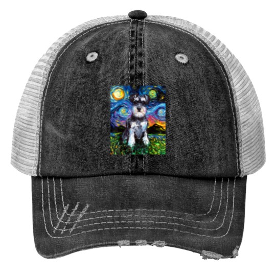 Discover Schnauzer Starry Night Impressionist Dog Art by Aja Print Trucker Hats