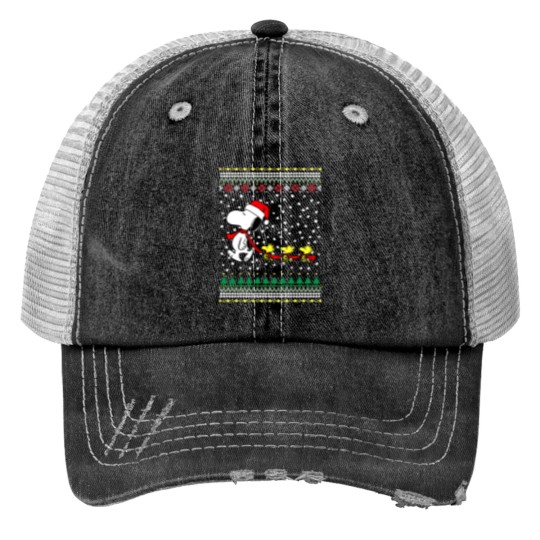 Discover Snoopy And Woodstock Christmas Print Trucker Hats, Snoopy Print Trucker Hats