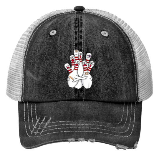 Discover Cartoon Bowling Scared Bowling Pins Funny Sport Bowler Print Trucker Hats