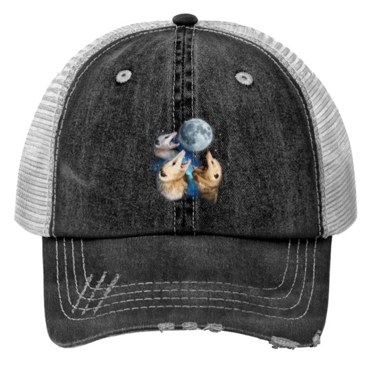 Discover Three Possum Howling At Moon - Funny Opossum Lovers Costume Print Trucker Hats