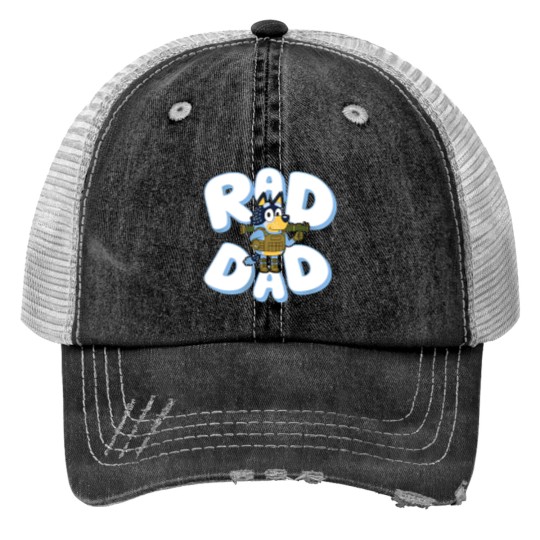Discover Father day BlueyDad Rad Dad Print Trucker Hats, BlueyDad and Bandit Print Trucker Hats