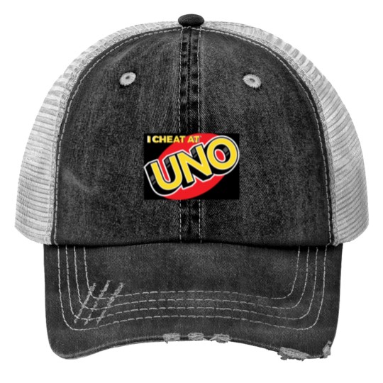 Discover I CHEAT AT UNO Print Trucker Hats