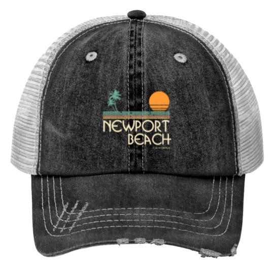 Discover Vintage Newport Beach California Sunset Palms birt Print Trucker Hats