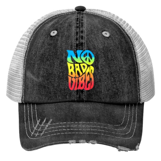 Discover No bad vibes large navy Print Trucker Hats