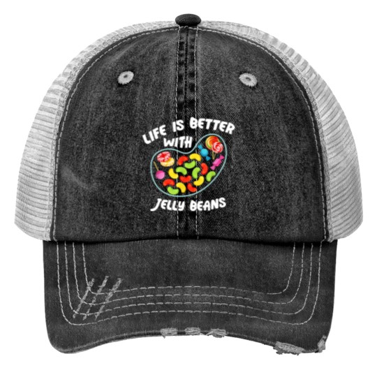 Discover Life Better Jelly Bean Candy Fruity Juicy Day Print Trucker Hats