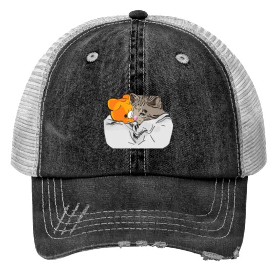 Discover Sad Kitten Cat Crying bed with Teddy Meme Print Trucker Hats