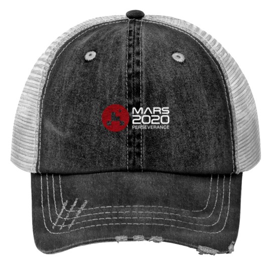 Discover Mars 2020 Perseverance - Space Red Leather Galaxy - Black - Mars 2020 Mission Patch - Print Trucker Hats