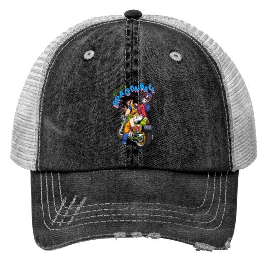 Discover Goku and Bulma driving a motorbike Print Trucker Hats, Dragon Ball Z Anime Print Trucker Hats