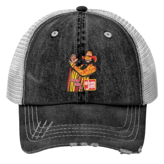 Discover Macho Man Snap in to a Slim Jim Print Trucker Hats