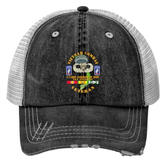 Discover Vietnam Combat Infantry Veteran w 173rd Airborne Bde SSI V1 Print Trucker Hats