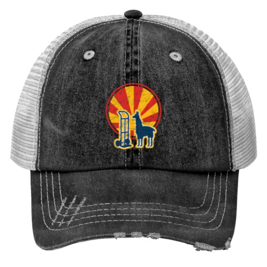 Discover Dolly Llama Print Trucker Hats