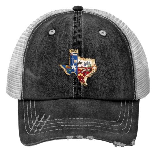 Discover Texas Map Print Trucker Hats