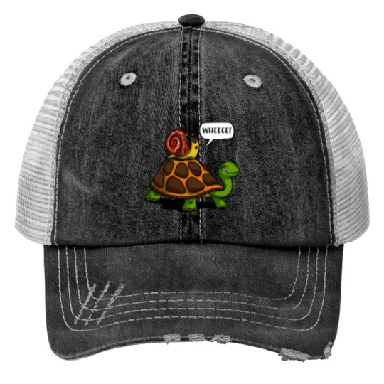 Discover Snail Riding Turtle Print Trucker Hats