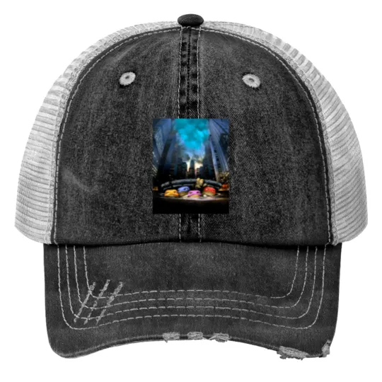 Discover Sewer Turtles 1990 Print Trucker Hats
