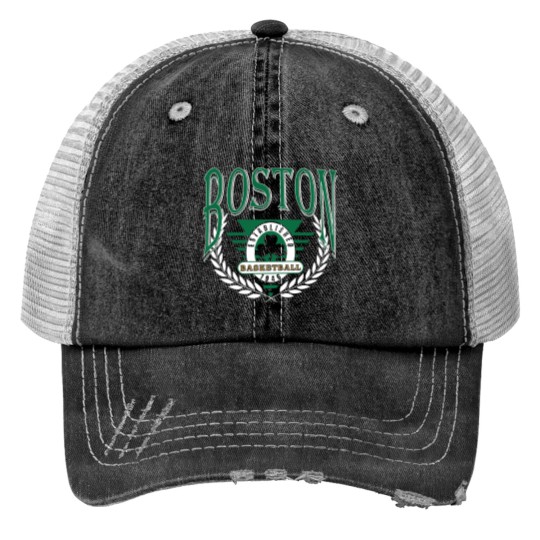 Discover Vintage Boston Basketball Print Trucker Hats, Boston Basketball Print Trucker Hats